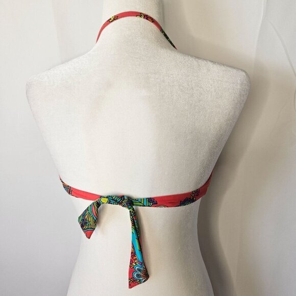 Trina Turk Size Small Swim Bikini Top Metal Detail Bandeau Tie Halter Multicolor - Picture 5 of 11
